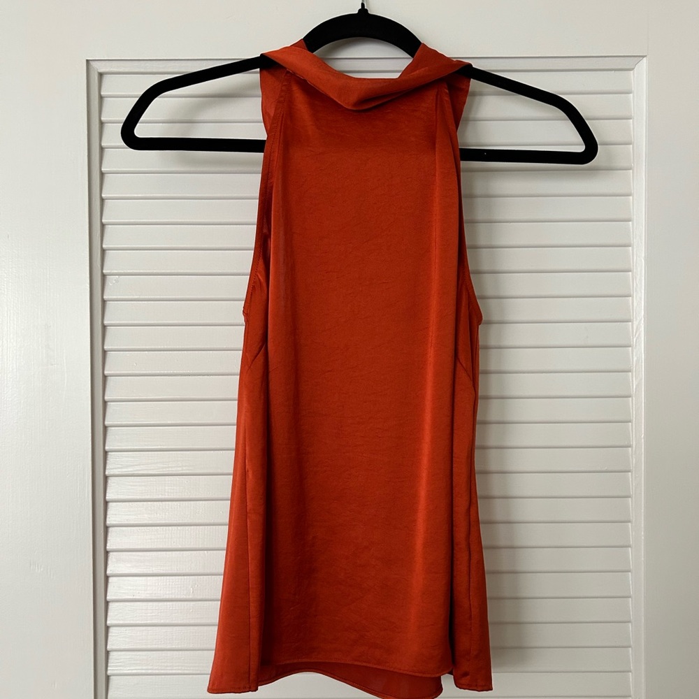 Wilfred (Aritzia) Shiny Orange Halter Tie Neck Top